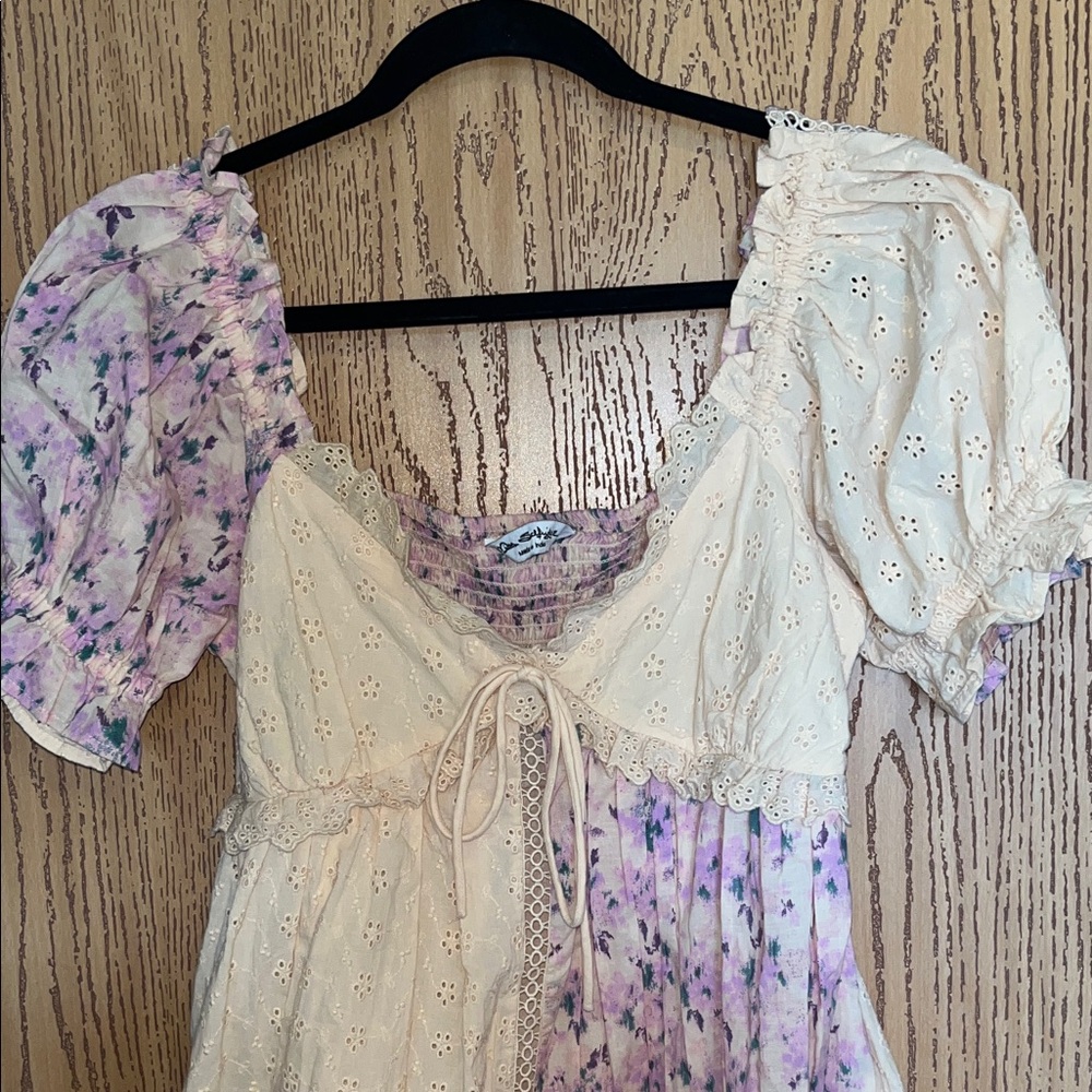 Floral Patchwork Dress with Puff Sleeves - Picture 2 of 11